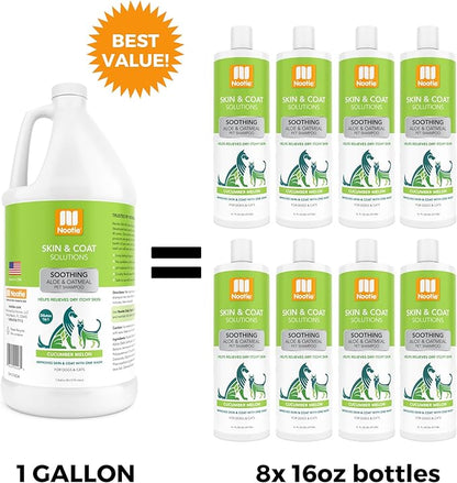 Nootie Aloe&amp;Oatmeal Pet Shampoo for Sensitive Skin-Long lasting Cucumber Melon Shampoo-Helps Relieve Dry Itchy Skin for Dogs&amp;Cat-Natural Ingredient-Soap Paraben&amp;Sulfate Free-Cleans Conditions-1 Gallon