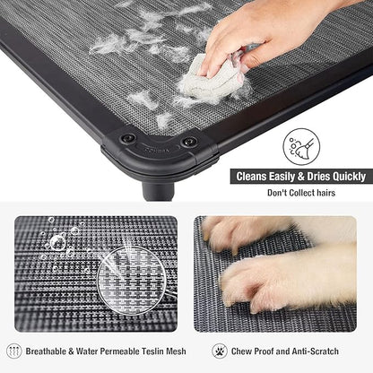 Veehoo Chew Proof Elevated Dog Bed - Cooling Raised Pet Cot - Rustless Aluminum Frame and Durable Textilene Mesh, Unique Designed No-Slip Feet for Indoor or Outdoor Use, Black Silver, Medium