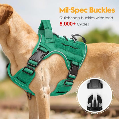 Heavy-Duty Tactical Dog Harness for Large Dogs, No Pull Adjustable Reflective Pet Vest with Molle System, K9 Military-Grade Control for Service Training, Outdoor &amp; 10+ Breeds, Turquoise, Small