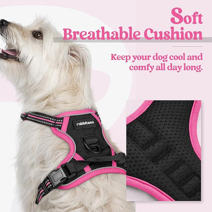 rabbitgoo Dog Harness No Pull with 2 Leash Clips, Adjustable Soft Padded, Reflective Oxford No Choke Pet Vest with Easy Control Handle for Large Dogs, Black &amp; Hot Pink, XS