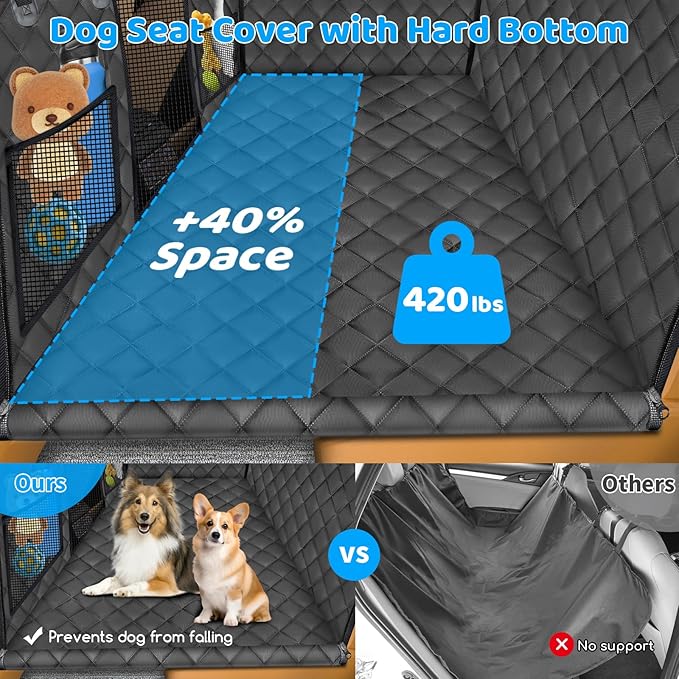 URPOWER Back Seat Extender for Dogs - Hard Bottom Dog Car Seat Cover Holds 420 lbs, Waterproof Dog Hammock Dogs Bed for Cars, SUVs &amp; Small Trucks, Pet Backseat Protector with Mesh Window &amp; Large Space