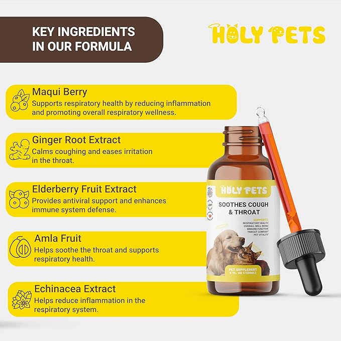 Cough Medicine for Dogs &amp; Cats, Respiratory Infection Support - Sneezing Relief &amp; Kennel Cough Treatment - Pet Asthma Support - Made with Natural Ingredients in The USA (4oz)