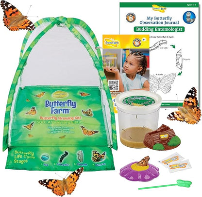 Insect Lore Butterfly Farm - Live Cup of 5 Caterpillars, Reusable Habitat, STEM Butterfly Activity Journal &amp; Supplies - Grow, Observe and Release Painted Lady Butterflies