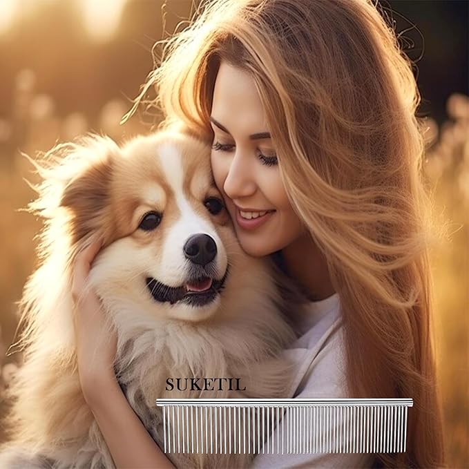 Dog Comb and Cat Combs Stainless Steel Teeth, Grooming Tool for Long &amp; Short Hair, Dematting Comb for Dogs, Removes Tangles &amp; Knots (Small Silver)