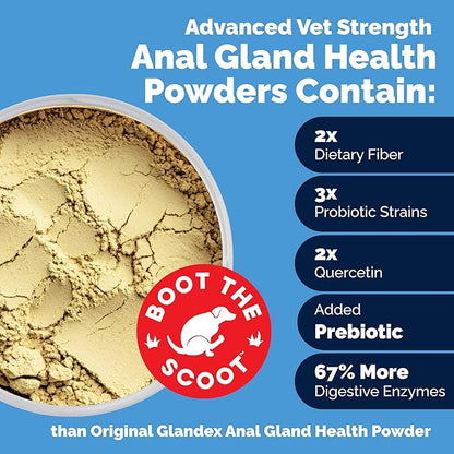 Glandex Dog Fiber Supplement Powder for Anal Glands with Pumpkin, Digestive Enzymes &amp; Probiotics - (Regular or Advanced Strength) - Boot The Scoot (8.5 oz, Advanced Strength Duck &amp; Bacon)