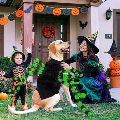 Dog Halloween Costume Large Breed, Furry Dog Spider Costume with 64 LED, Funny Halloween Dogs Costumes for Large Dogs Medium Pet Halloween Party Cosplay (Green)