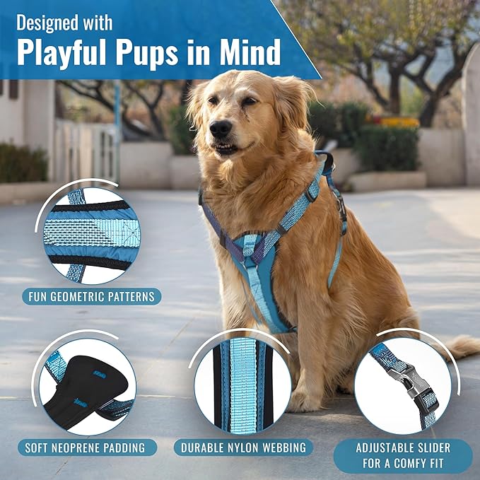 No-Pull Dog Harness with Handle - Escape Proof, Anti-Pulling, Grip Control, Multi-Angle Reflective for Safe Walks &amp; Training, Easy On &amp; Off, Metal Buckle–Pet Harness, Medium/Large Dogs- N H4- Blue