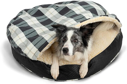 Snoozer Luxury Cozy Cave Dog Bed - Indoor Dog Bed with Cover Cave, Covered Calming Burrow for Small &amp; Medium Sized Pets with Blanket Attached, Enclosed, Washable - Large, Barkely Black Diamond