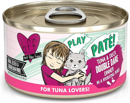 Weruva B.F.F. Play - Best Feline Friend Paté Lovers, Aw Yeah!, Tuna &amp; Duck Double Dare with Tuna &amp; Duck, 2.8oz Can (Pack of 12)