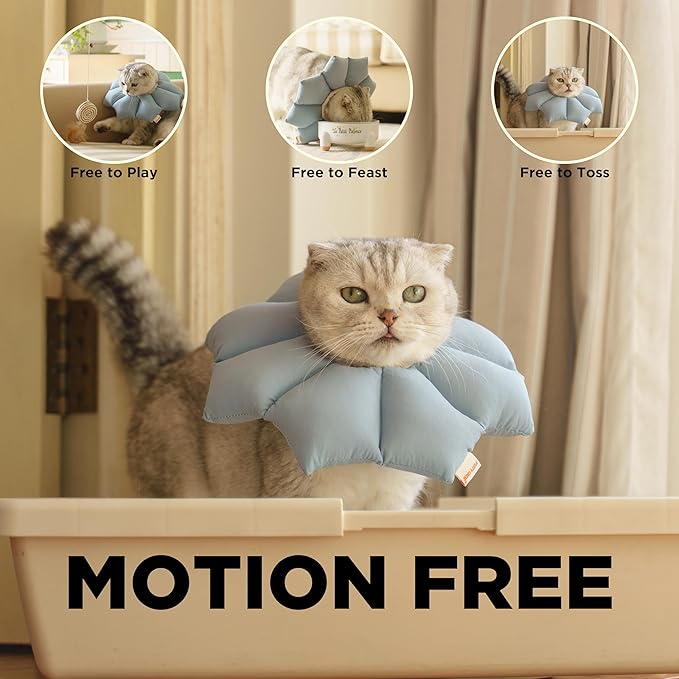 Puffy Crew Soft Cat Cone Collar, Adjustable Waterproof Recovery Collar, Lightweight Elizabethan e Collar for Cats of All Breeds (Blue, Small, Neck Circumference 5.5&