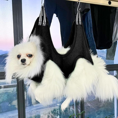 Pet Grooming Hammock for Cats &amp; Dogs, Breathable Mesh Dog Hanging Harness for Nail Trimming, Grooming, Bathing Includes S Hooks, Comfortable Dog Grooming Harness (Black)