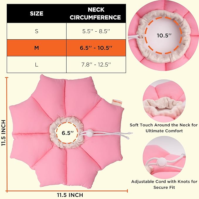 Puffy Crew Soft Cat Cone Collar, Adjustable Waterproof Recovery Collar, Lightweight Elizabethan e Collar for Cats of All Breeds (Pink, Medium, Neck Circumference 6.5&