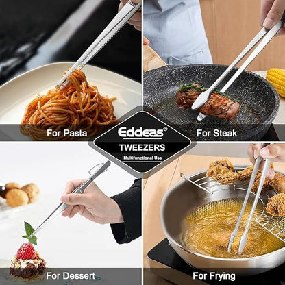 Tongs For Cooking - Heat Resistant 600 Degrees, All Metal Kitchen Tweezers Tongs, Heavy Duty Stainless Steel Cooking for Food, Grill, BBQ, Dishwasher safe Set of 4 (12" &amp; 9in)