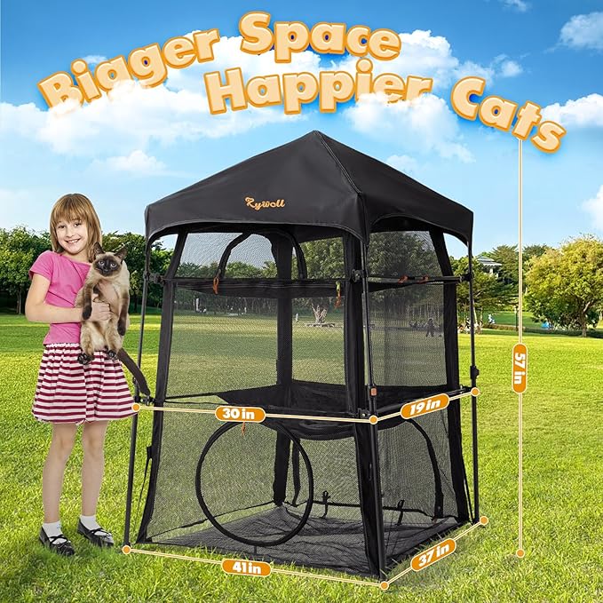 Extra Large Catio Outdoor Cat Enclosure, Rywell 3-Tier Spacious Outdoor Cat Tent, Weatherproof&amp;Sunproof with 5 Windows, Foldable Cat Enclosure for Patio, Camping, Indoor(Includes Carry Bag)