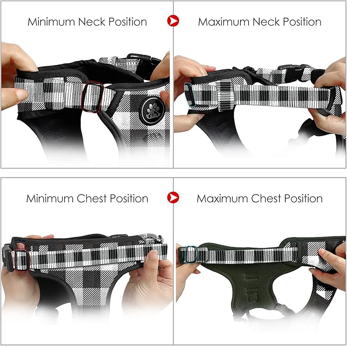 NESTROAD Dog Harness (Checkered Black,S) with Leash, Reflective, Adjustable, Soft Padded, Easy Control Handle, for Small Dogs, Front &amp; Rear Clip Design