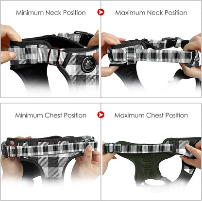 NESTROAD Dog Harness (Checkered Black,S) with Leash, Reflective, Adjustable, Soft Padded, Easy Control Handle, for Small Dogs, Front &amp; Rear Clip Design