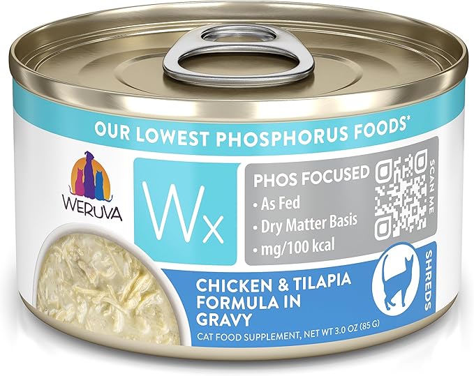Weruva Wx Phos Focused, Chicken &amp; Tilapia Formula in Gravy, 3oz Can (Pack of 12)