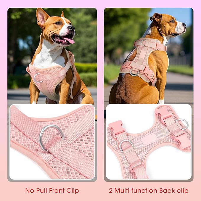 Wisedog Mesh Breathable Dog Harness: No Pull Harness with 3 Fast-Release Buckles Adjustable for Walking &amp; Training for Small Medium Large Dogs (Pink, S: Neck=14"-19"/Chest=13"-24")