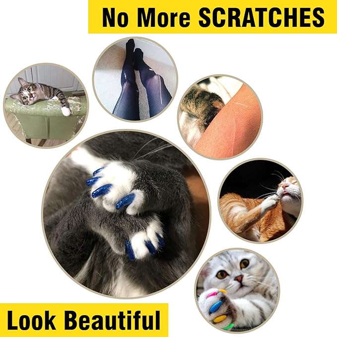 zetpo 100 pcs Cat Nail Caps | Cat Claw Covers | with Adhesives and Applicators (M, Turquoise, Sky Blue, Purple, Rose, Orange Peel)
