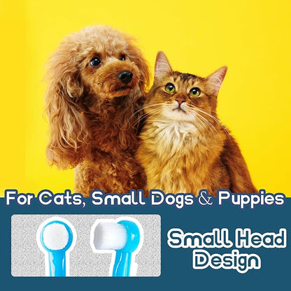 Small Dog Toothbrush, Cat &amp; Puppy Tooth Brushing Kit, Ultra Soft &amp; Mini Head Teeth Brush for Kitten &amp; Tiny Pet, Doggy Toothbrushes Deep Dental Cleaning, 2 PCS - Blue