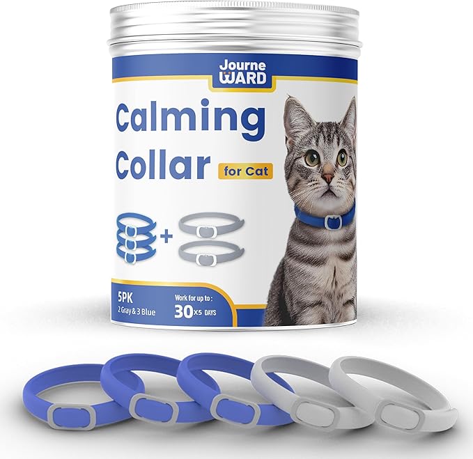 Calming Collar for Cats - 5 Pack, 150-Day Cat Calming Collar, Stress Relief &amp; Anxiety Control for Cats, Calm Collars Cat (3 Blue &amp; 2 Gray)