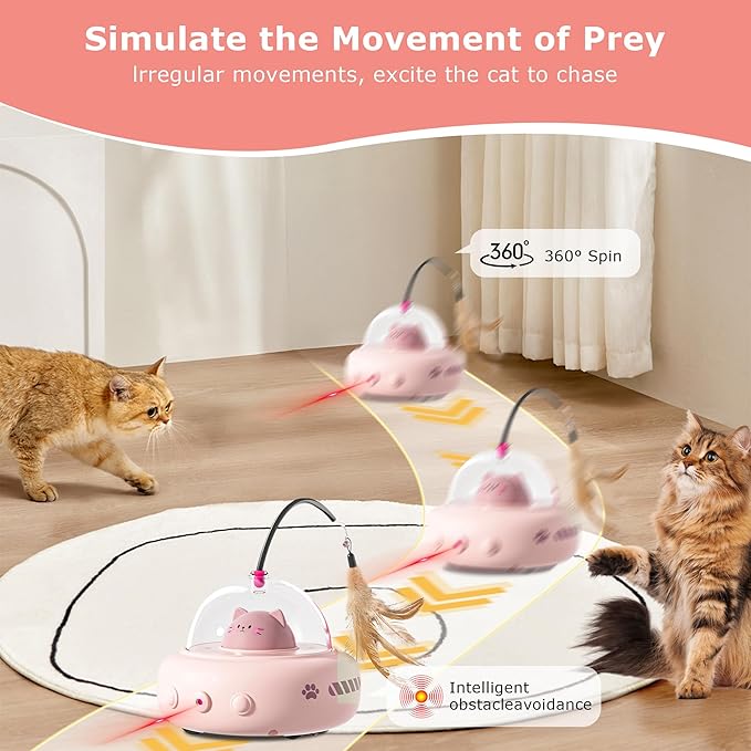 hooroor 2-in-1 UFO Laser Cat Toy – Automatic Motion with Feather, Rechargeable Smart Sensor Interactive Toy for Indoor Cats &amp; Dogs, Fun Exercise &amp; Play, Perfect Pet Gift