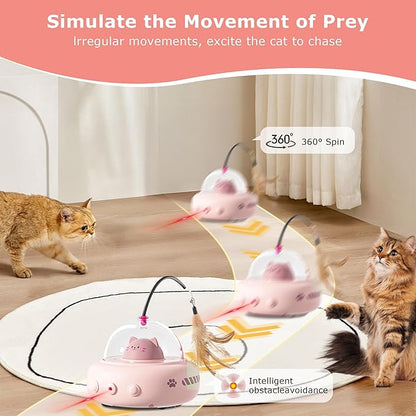 hooroor 2-in-1 UFO Laser Cat Toy – Automatic Motion with Feather, Rechargeable Smart Sensor Interactive Toy for Indoor Cats &amp; Dogs, Fun Exercise &amp; Play, Perfect Pet Gift
