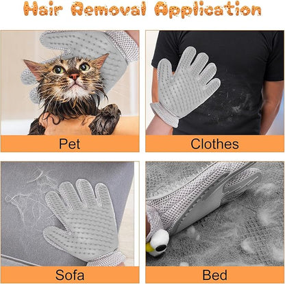 2 in 1 Pet Grooming Glove for Cats &amp; Dogs, Efficient Deshedding Brush Pet Long Short Fur Removal Glove, Gentle Massaging Puppy Kitten Bathing Grooming Brush Tool, Easy Clean Floating Hair Mitt