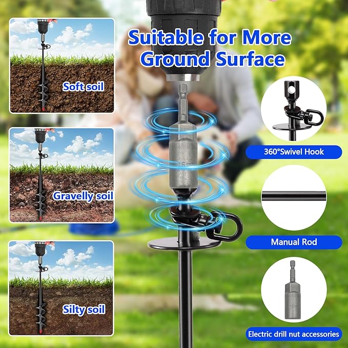 Heavy Duty Dog Tie Out Cable and Stake,30FT Rust Proof Dog Tether Leads for Yard,360°Swivel Spiral Dogs Stake&amp;Chain Up to 200 lbs, Ground Anchor for Outdoor Beach Camping
