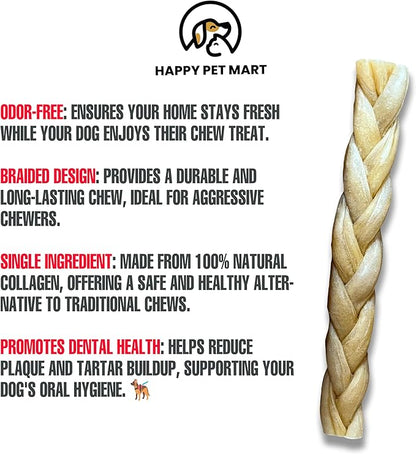 Odor-Free Super Braided Collagen Dog Chews (10-Inch). - Long-Lasting Bully Stick &amp; Rawhide Alternative, Single Ingredient Chew Treat for Aggressive Chewers (Pack of 10)