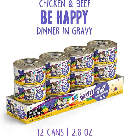Weruva B.F.F. OMG - Best Feline Friend Oh My Gravy!, Chicken &amp; Beef Be Happy with Chicken &amp; Beef in Gravy, 2.8oz Can (Pack of 12)
