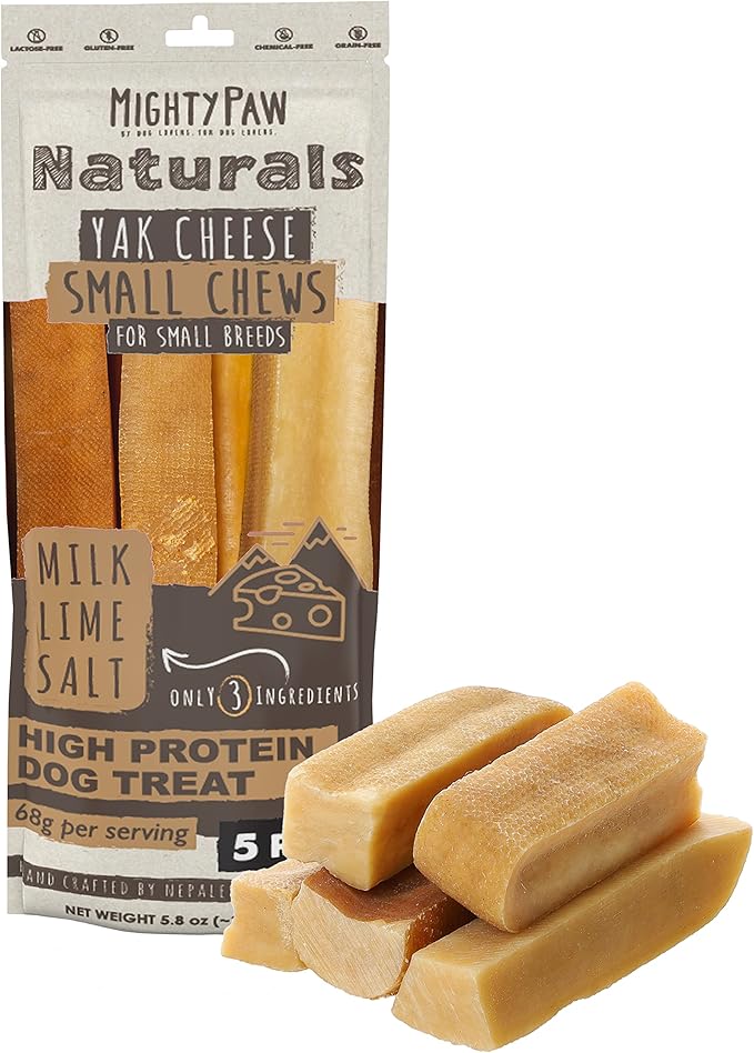 Mighty Paw Yak Cheese Chews for Dogs | All-Natural Long Lasting Pet Treats. Odorless and Great for Oral Health. Limited-Ingredient Chews for Puppies &amp; Power-Chewers (Small, 5 Pack)