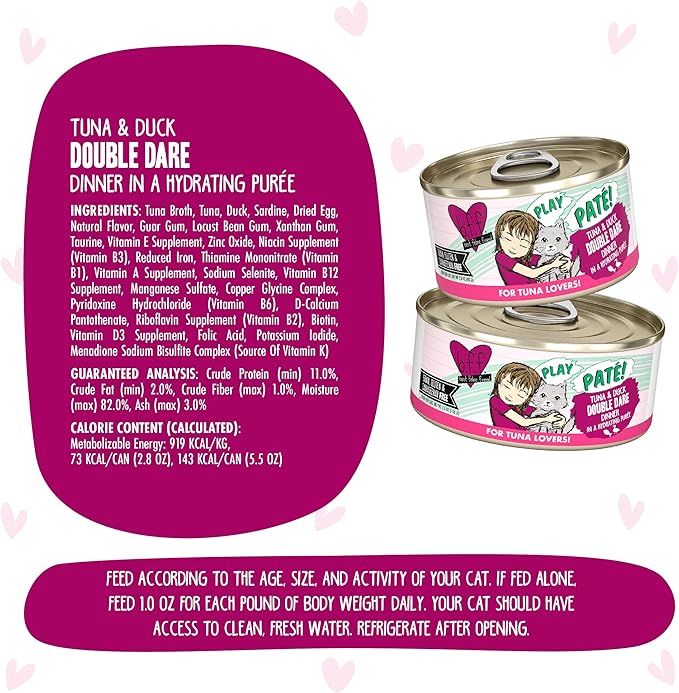 Weruva B.F.F. Play - Best Feline Friend Paté Lovers, Aw Yeah!, Tuna &amp; Duck Double Dare with Tuna &amp; Duck, 2.8oz Can (Pack of 12)