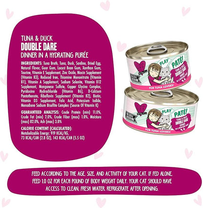 Weruva B.F.F. Play - Best Feline Friend Paté Lovers, Aw Yeah!, Tuna &amp; Duck Double Dare with Tuna &amp; Duck, 2.8oz Can (Pack of 12)