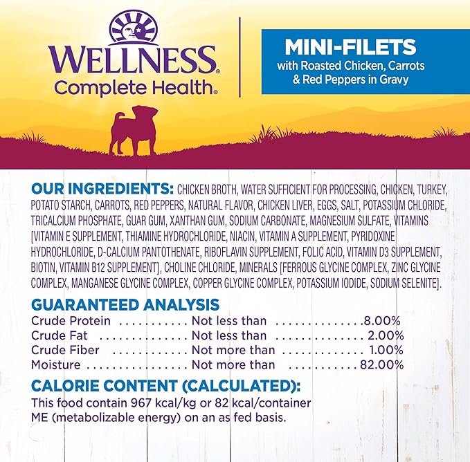 Wellness Petite Entrees Mini Fillets Grain Free Natural Wet Small Breed Dog Food, Roasted Chicken, Carrots &amp; Red Peppers, 3-Ounce Cup (Pack of 24)
