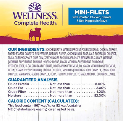 Wellness Petite Entrees Mini Fillets Grain Free Natural Wet Small Breed Dog Food, Roasted Chicken, Carrots &amp; Red Peppers, 3-Ounce Cup (Pack of 24)