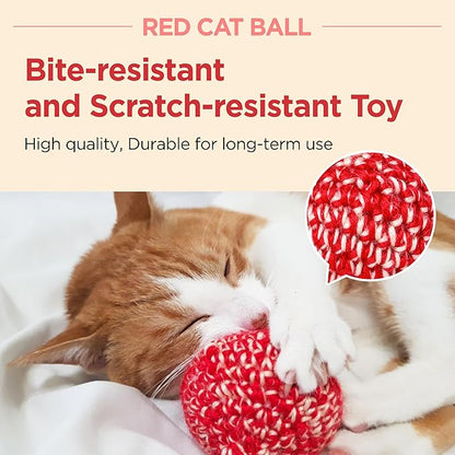 JAYU PET Red Cat Ball [W/Bell Version] - Handmade Silvervine Cat Toy with Catnip, Interactive Matatabi Ball for Indoor Cats &amp; Kittens, Feline Play Toy &amp; Gift (2.7 inch)