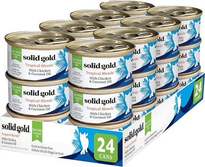 Solid Gold Wet Cat Food Pate in Coconut Oil - Healthy Canned Cat Food Pate w/Real Chicken, Omega Fatty Acids, Vitamins &amp; Minerals - Grain Free &amp; Gluten Free Canned Meals for Cats &amp; Kittens - 24ct/3oz