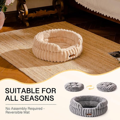 MEWOOFUN Washable Small Dog Bed, Cat Beds for Indoor Cats with Anti-Slip Bottom, Round Pet Bed for Puppy and Kitten (Camel, 24"x24"x9")