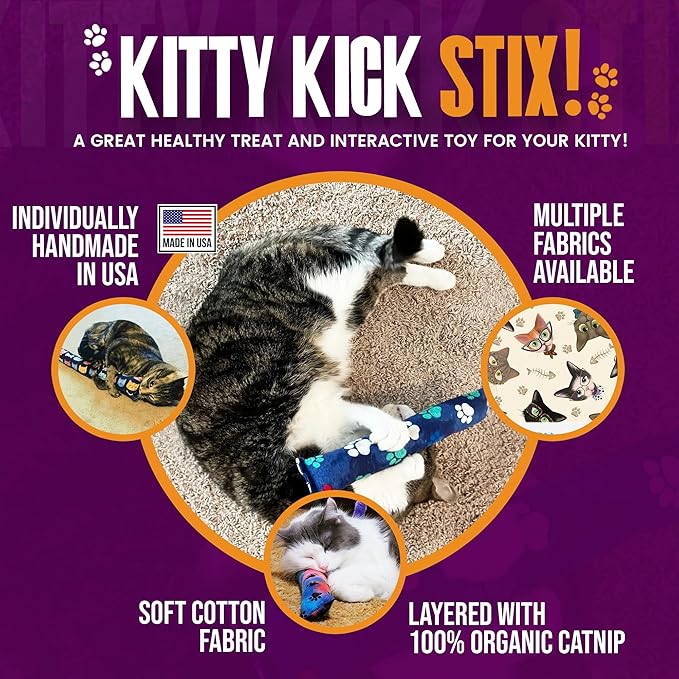 Kitty Kick Stix 15" Original Catnip Kicker Toy (Set of 2), Handmade in USA by Cat Lovers, Interactive Natural Cat &amp; Kitten Toy, Packed with 100% Potent Catnip for All Breeds (15" +6" Combo)