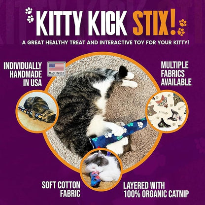 Kitty Kick Stix 15" Catnip Kicker Toy – Set of 2 | Handmade in USA | Interactive Cat &amp; Kitten Toy | Durable Kicker Packed with 100% Potent Catnip for All Breeds (Mystery Choice)