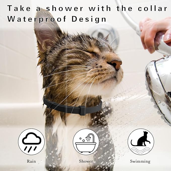Simnice Calming Collar for Cats - 4 Pack, Adjustable Calming Collar for Cats - Pheromone Cat Collars for Anxiety &amp; Stress Relief, Water-Resistant &amp; Long-Lasting Effect (Black)