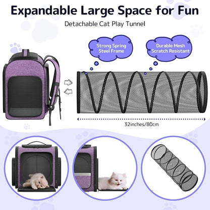 Pawtners Cat Carrier Backpacks Expandable Cat Backpack with Breathable Mesh, Pet Carrier Backpack for Cats Small Dogs Puppies Up to 18 Lbs, Dog Carrier Backpack for Travel Hiking Camping Outdoor