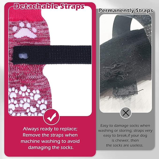 EXPAWLORER Anti Slip Dog Socks to Prevent Licking Paws, Dog Shoes for Hot Pavement, Dog Booties for Small Medium Large Senior Dogs, Traction Control Boots &amp; Paw Protectors for Hardwood Floors Rose