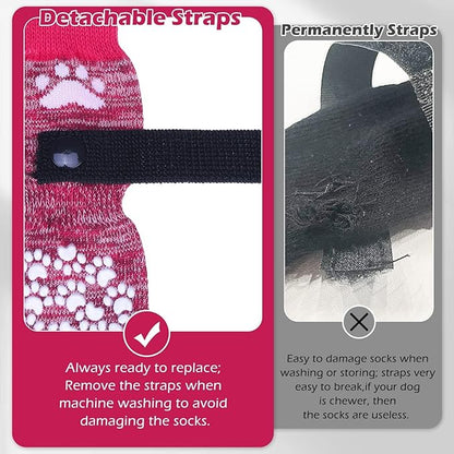 EXPAWLORER Anti Slip Dog Socks to Prevent Licking Paws, Dog Shoes for Hot Pavement, Dog Booties for Small Medium Large Senior Dogs, Traction Control Boots &amp; Paw Protectors for Hardwood Floors Rose