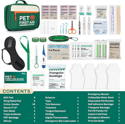 RHINO RESCUE Pet First Aid Kit, Emergency Medical Supplies for Dogs &amp; Cats, Safety Essentials Pack with Thermometer, Disposable Booties for Home, Hiking, Traveling &amp; Camping