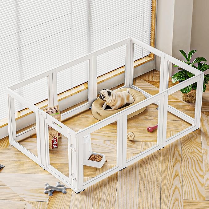 Clear Acrylic Dog Playpen Transparent Dog Playpen Indoor, Easy Assemble Clear Pet Pen for Puppy Bunny Cat Pig, Sturdy &amp; Easy Cleaning Plastic Dog Puppy Fence (30" H, 10PCS)