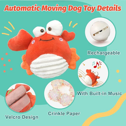 Crab Interactive Dog Toys – Rechargeable Self-Play Toy with Motion-Activated Ball &amp; Music Recording Modes for Small, Medium &amp; Large Dogs, Moving Dog Toy to Keep Them Busy