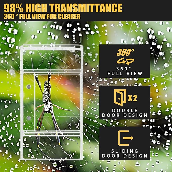 Small Reptile Terrarium – Jumping Spider Enclosure with Water-Holding Design – Spider &amp; Tarantula Enclosure, Praying Mantis Habitat, Reptile Enclosure &amp; Accessories