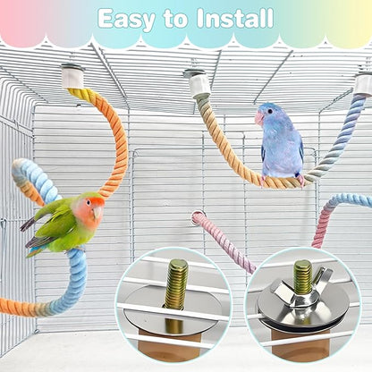BNOSDM 3 Pcs Rope Perches for Bird Cages Gradient Sunset Color Bendable Climbing Rope Ladders &amp; Swings Birds Cage Accessories Toy for Parakeets, Budgies, Cockatiels, Conures, Lovebirds